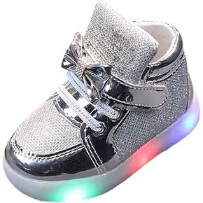 Baby Infant Gold Glitter Lights up Sneakers Hook Loop Flat Non Slip Walking Sport Shoes Toddler Newborn Casual Sneakers