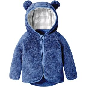Toddler Girls Boys Thick Solid Plush Coats Autumn Winter Zipper Hooded Down Padded Jacket Cute Ears Warm Thin Coat
