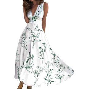 Sleeveless Dress Womens Fashion Maxi Loose V Neck Women's Outdoor Floral Print Weekend Line 2024 Swing Streetwear