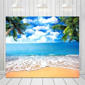 Summer Hawaii Beach Photo Backdrop Hawaii Sunshine Palm Tree Photography Backdrops Seaside Surfboard Photoshoot Background for Luau Party Aloha Birthday Wedding Baby Shower Party Decor 8x6ft