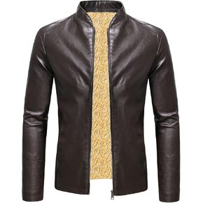 Maiyifu-GJ Men's Stand Collar Faux Leather Jacket Casual Fleece Lined Motorcycle Jackets Lightweight Vintage Outwear Coat