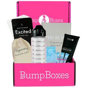 Bump Boxes 2nd Trimester Pregnancy Gifts for Expecting Moms with Belly Butter, Bath Soak, Baby Footed Sleeper Onesie, Frame and Eye Mask, Baby Shower Gift for Mother to Be