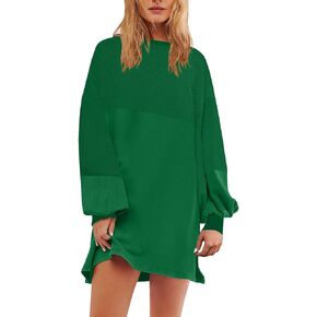 Women Fashion Solid Round Neck Loose Lazy Long Sleeve Sweatdress Ladies Knee Length Dresses in Saudi Arabia