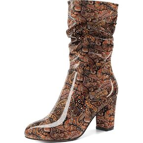 Zamikoo Women's Slouchy Chunky Heel Ankle Boots Round Toe Block Heel Ankle Booties Side Zipper Fashion Slip On Short Booties Comfortable Dress Boots 3.5 Inches