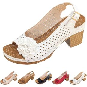 Buckled Square Heel Sandals for Women,Dressy Peep Toe Slingback Chunky Low Heeled Wedge Shoes Dress Sandals