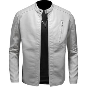Maiyifu-GJ Men's Vintage Faux Leather Jacket PU Zip Up Stand Collar Bomber Coat Retro Warm Slim Fit Jackets Windbreaker