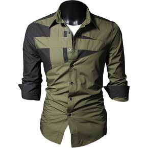 Men's Long Sleeve Stylish Dress Shirts Patchwork Casual Button Down Shirts Turn-Down Collar Shirt Top