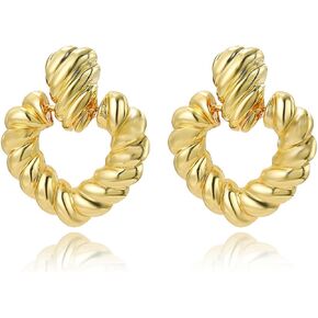 14K الذهب محكم قطرة مستديرة استرخى أقراط للنساء هندسية دائرة الملتوية أقراط مطرقة الباب بيان أقراط مجوهرات in Kuwait