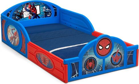 Delta Children Marvel Spider-Man Sleep ولعب سرير صغير مع الدرابزين المدمج بدايات حلوة مرتبة سرير على الوجهين in Saudi Arabia