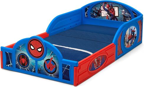 Delta Children Marvel Spider-Man Sleep ولعب سرير صغير مع الدرابزين المدمج بدايات حلوة مرتبة سرير على الوجهين in Saudi Arabia