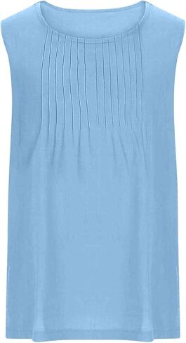 Cotton Linen Tank Top for Women Summer Vacation Lounge Tops Loose Fit Pleated Sleeveless Scoop Neck Shirt Beach Tee in Saudi Arabia