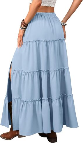 Elleven للسيدات الصيفية الشق المستوى Maxi Skirt - Boho A -Line Lonastic Charts مع جيوب in Kuwait