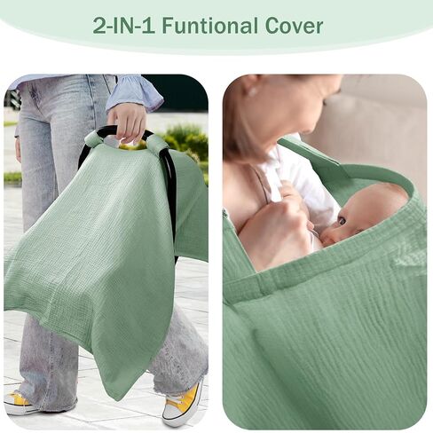 Hooyax 2-in-1 Baby Car Seat Cover & Nursing Cover, 100% Muslin Cotton, Breathable Car Seat Canopy and Privacy Breastfeeding Cover, Pink in Kuwait