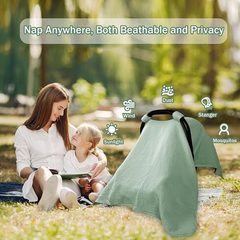 Hooyax 2-in-1 Baby Car Seat Cover & Nursing Cover, 100% Muslin Cotton, Breathable Car Seat Canopy and Privacy Breastfeeding Cover, Pink in Kuwait