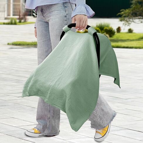 Hooyax 2-in-1 Baby Car Seat Cover & Nursing Cover, 100% Muslin Cotton, Breathable Car Seat Canopy and Privacy Breastfeeding Cover, Pink in Kuwait