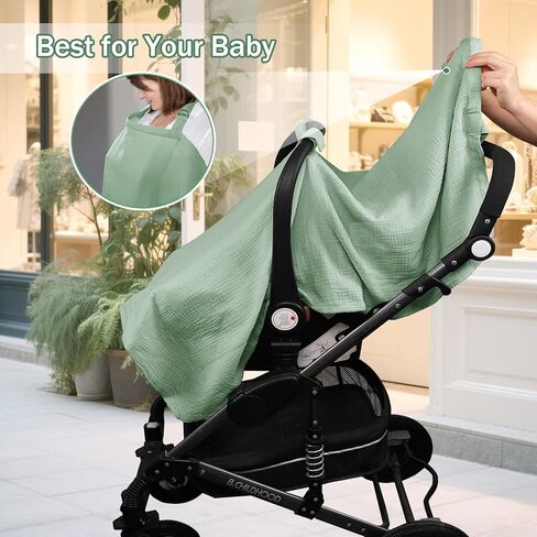 Hooyax 2-in-1 Baby Car Seat Cover & Nursing Cover, 100% Muslin Cotton, Breathable Car Seat Canopy and Privacy Breastfeeding Cover, Pink in Kuwait