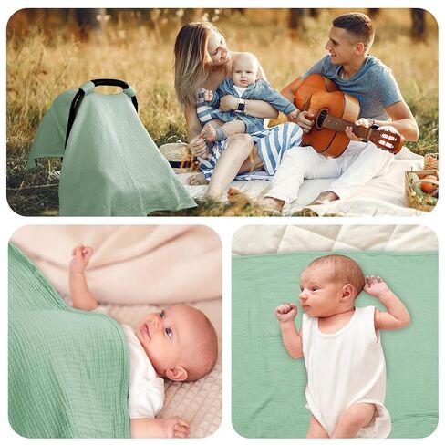 Hooyax 2-in-1 Baby Car Seat Cover & Nursing Cover, 100% Muslin Cotton, Breathable Car Seat Canopy and Privacy Breastfeeding Cover, Pink in Kuwait