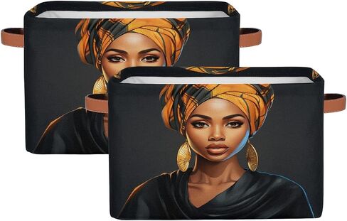 Americans Black Women African Storage Baskets for Organizing, Fabric Collapsible Storage Bins Box Decorative Toy Organizer Baskets for Closet Shelves Gift Basket 1 Pc in Kuwait