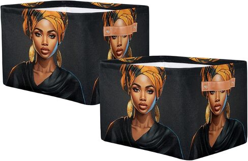 Americans Black Women African Storage Baskets for Organizing, Fabric Collapsible Storage Bins Box Decorative Toy Organizer Baskets for Closet Shelves Gift Basket 1 Pc in Kuwait