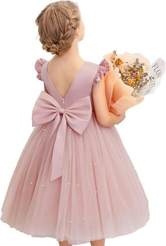 KAQININI Flower Girl Dress Wedding Guest Ruffle Tulle Satin Party Birthday Princess Dresses Pageant Gown Kids Short in Kuwait