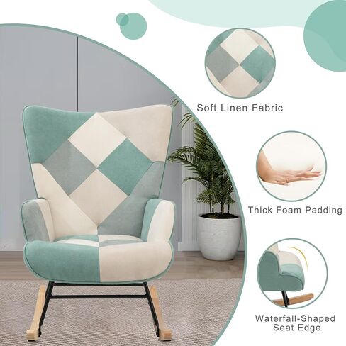 Patchwork Rocking Chair with Ottoman Upholstered Rocker Accent Chairs with High Backrest Small Glider Chair Comfy Side Armchair for Nursery Living Room Bedroom (Colorful, with Ottoman) in Saudi Arabia