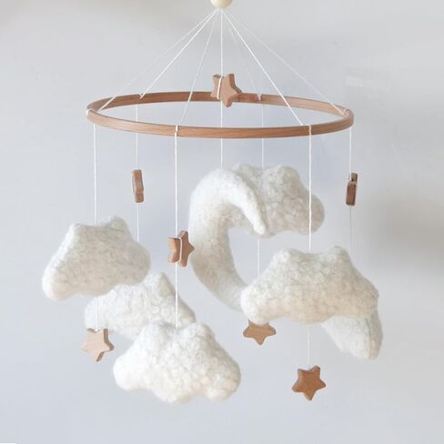 Boho Cloud Moon Crib Mobile Boho Baby Mobile for Crib Neutral Clouds و Moon & Stars Design Nursery Mobile for Boys & Girls in Kuwait