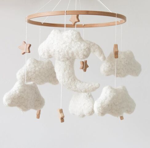 Boho Cloud Moon Crib Mobile Boho Baby Mobile for Crib Neutral Clouds و Moon & Stars Design Nursery Mobile for Boys & Girls in Kuwait