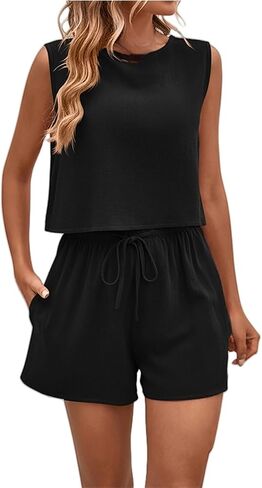 Two Piece Sets for Women Summer Outfits Lounge, Cotton Linen Shirt and Drawstring Shorts, Vacation Casual Matching Set in Saudi Arabia