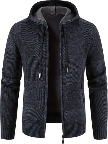 Maiyifu-GJ Men's Casual Slim Fit Hoodie Jacket Zip Up Long Sleeve Hooded Coats Knitted Cardigan Sweater with Pocket in Kuwait