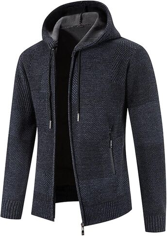 Maiyifu-GJ Men's Casual Slim Fit Hoodie Jacket Zip Up Long Sleeve Hooded Coats Knitted Cardigan Sweater with Pocket in Kuwait