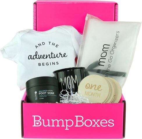 Bump Boxes 2nd Trimester Pregnancy Gifts for Expecting Moms with Belly Butter, Bath Soak, Baby Footed Sleeper Onesie, Frame and Eye Mask, Baby Shower Gift for Mother to Be in Kuwait