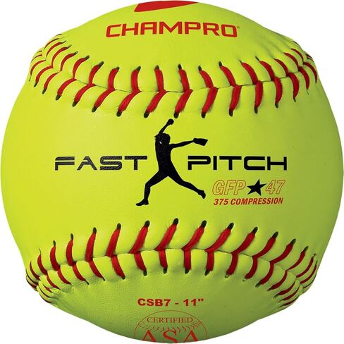 Champro Game ASA Fastpitch .47 COR, 375 Compression, Poly Synthetic Cover, Red Stiches (Optic Yellow, 12-Inch), Pack of 12 in Saudi Arabia