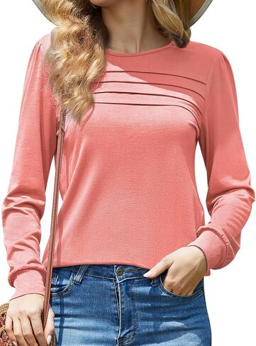 قمصان Dulayoo بأكمام طويلة للنساء فضفاضة تناسب 2023 ملابس غير رسمية بأكمام منتفخة وبلوزات تونيك عصرية للخريف مع فتحات جانبية in Kuwait