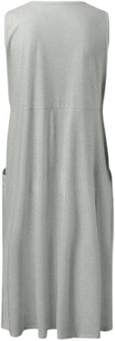 Women's Summer Solid Color Sleeveless Knee Length Beach Dress Casual Round Neck with Pockets for Women Maxi Dress in Saudi Arabia