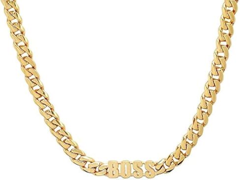 14K Gold BOSS Cuban link Chain Pendant Necklace Solid Clasp for Men,Women, girls, Teens Thin for Charms Miami Cuban Link Diamond Cut Fashion jewelry in Kuwait