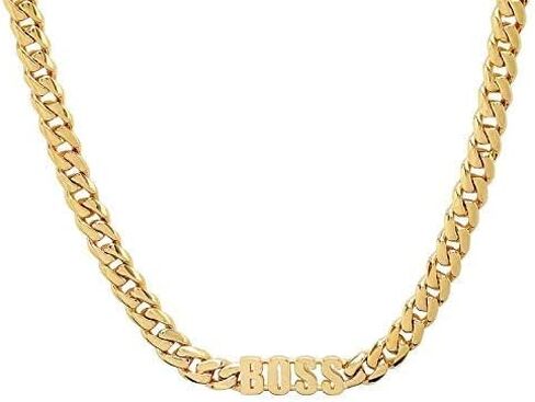 14K Gold BOSS Cuban link Chain Pendant Necklace Solid Clasp for Men,Women, girls, Teens Thin for Charms Miami Cuban Link Diamond Cut Fashion jewelry in Kuwait