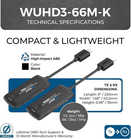 OREI Wireless HDMI Extender Transmitter & Receiver Dongle UtraHD 5.1-5.2 Ghz Up to 4K @ 60Hz - Upto 60 Feet - Perfect for Streaming from Laptop, PC, Cable, Netflix, YouTube, PS4 to HDTV/Projector in Saudi Arabia