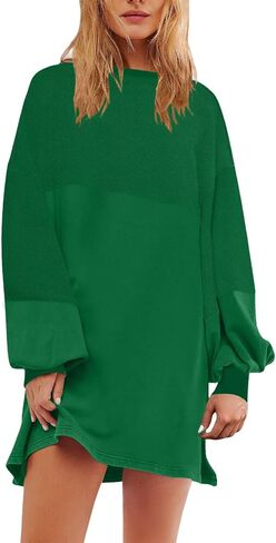 Women Fashion Solid Round Neck Loose Lazy Long Sleeve Sweatdress Ladies Knee Length Dresses in Saudi Arabia
