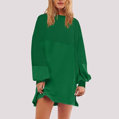 Women Fashion Solid Round Neck Loose Lazy Long Sleeve Sweatdress Ladies Knee Length Dresses in Saudi Arabia