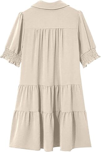 Casual Dresses for Women Lapel Collared V Neck Mid Sleeved Pleated Summer Dresses for Women 2025 Long Dress for in Saudi Arabia