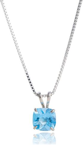 Amazon Collection 925 Sterling Silver 6mm Cushion Cut May Birthstone Created Emerald Solitaire Pendant Necklace for Women with 18 inch Box Chain in Saudi Arabia