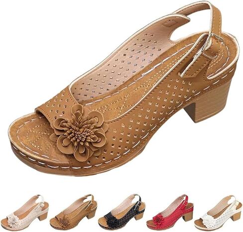 Buckled Square Heel Sandals for Women,Dressy Peep Toe Slingback Chunky Low Heeled Wedge Shoes Dress Sandals in Saudi Arabia