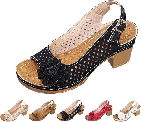 Buckled Square Heel Sandals for Women,Dressy Peep Toe Slingback Chunky Low Heeled Wedge Shoes Dress Sandals in Saudi Arabia