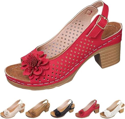 Buckled Square Heel Sandals for Women,Dressy Peep Toe Slingback Chunky Low Heeled Wedge Shoes Dress Sandals in Saudi Arabia