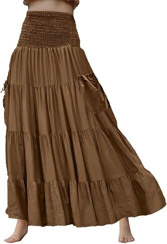 Women Fashion Solid Casual Skirt Full Skirt with Pocket Long Dress Summer Casual Dresses for Women Knee in Saudi Arabia