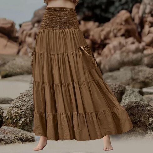Women Fashion Solid Casual Skirt Full Skirt with Pocket Long Dress Summer Casual Dresses for Women Knee in Saudi Arabia