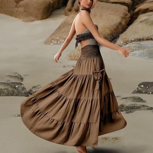 Women Fashion Solid Casual Skirt Full Skirt with Pocket Long Dress Summer Casual Dresses for Women Knee in Saudi Arabia