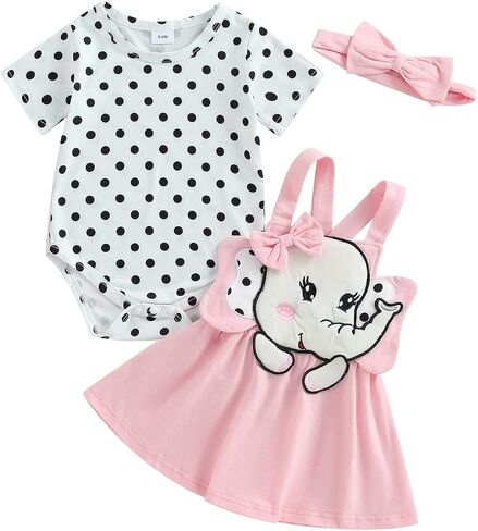 Newborn Baby Girl Summer Outfit Ruffle Sleeve Ribbed Romper Suspender Skirt Overall Dress Headband Clothes 3Pcs in Saudi Arabia