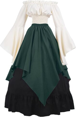 CR ROLECOS Renaissance Costume Women Medieval Peasant Dress Trumpet Sleeve Victorian Ren Faire Shirt and Skirt in Saudi Arabia