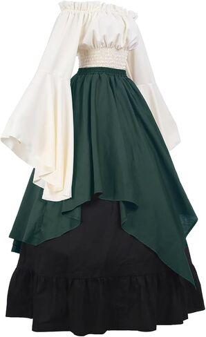 CR ROLECOS Renaissance Costume Women Medieval Peasant Dress Trumpet Sleeve Victorian Ren Faire Shirt and Skirt in Saudi Arabia